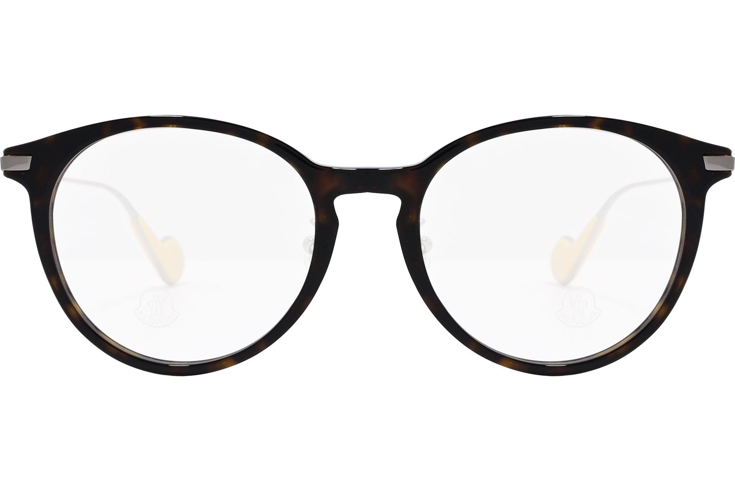 moncler round black eyeglasses frame viewed from the front.