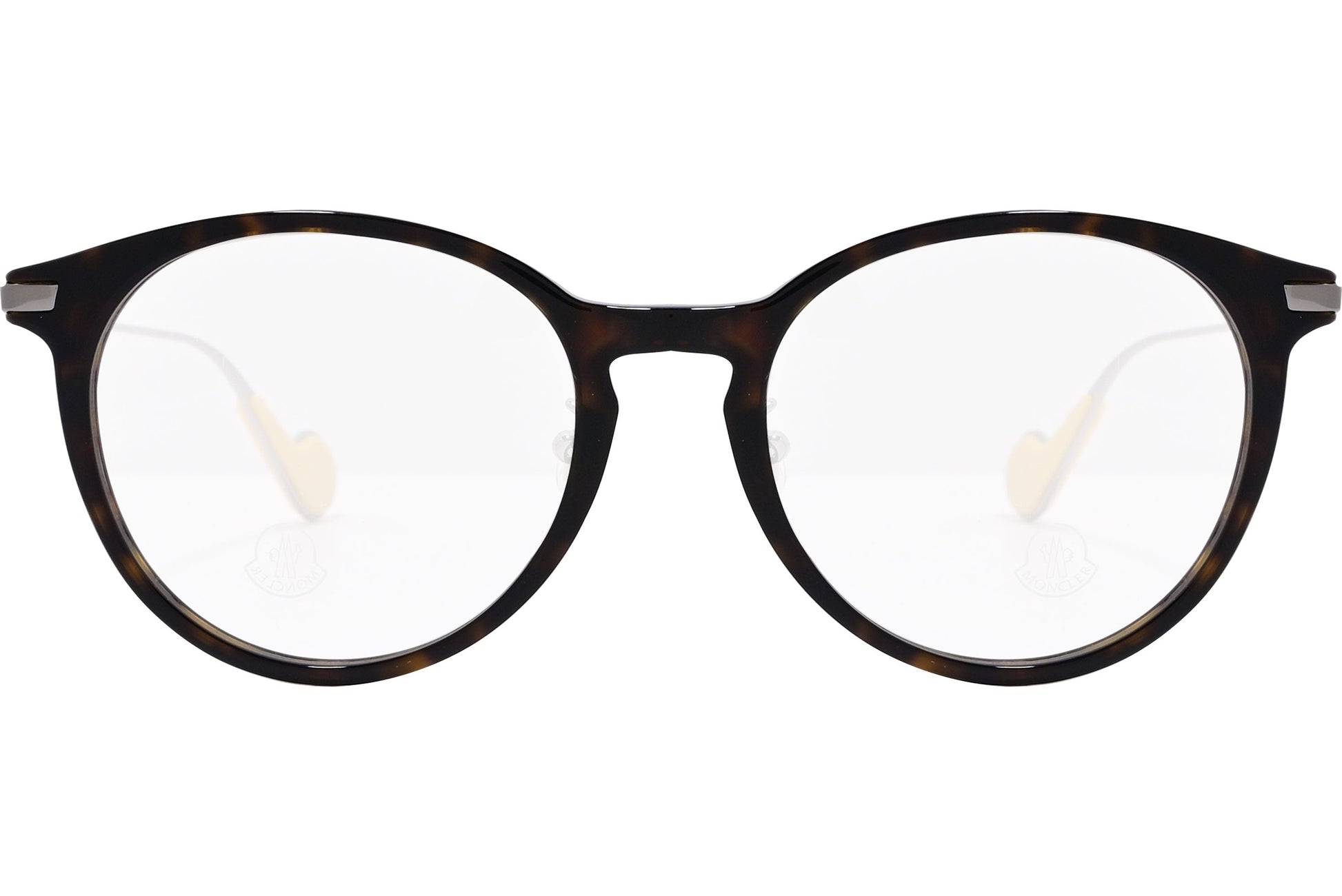 moncler round black eyeglasses frame viewed from the front.