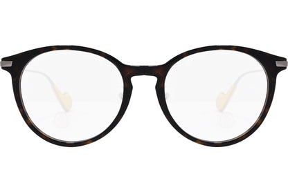 moncler round black eyeglasses frame viewed from the front.