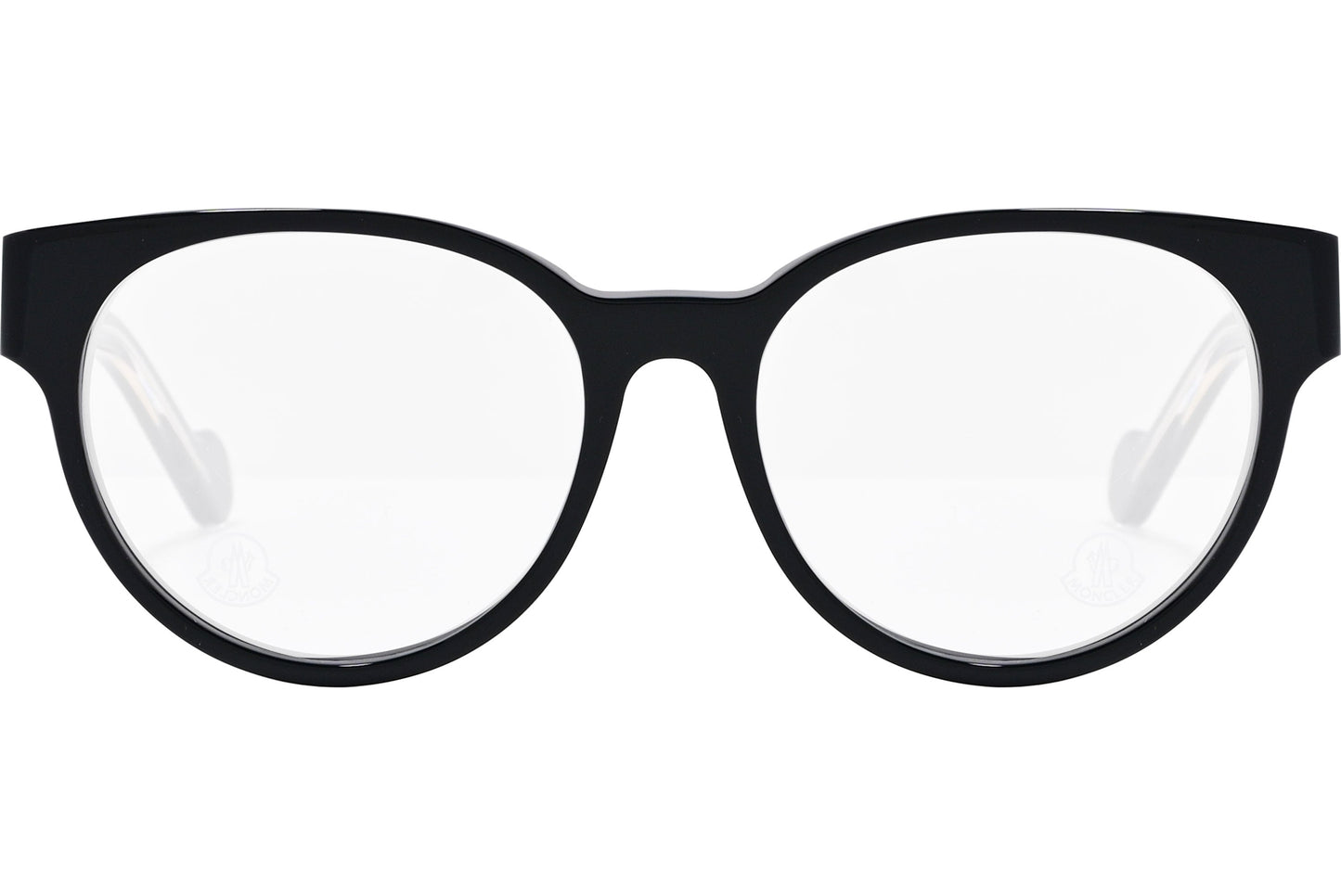 moncler round black eyeglasses frame viewed from the front.