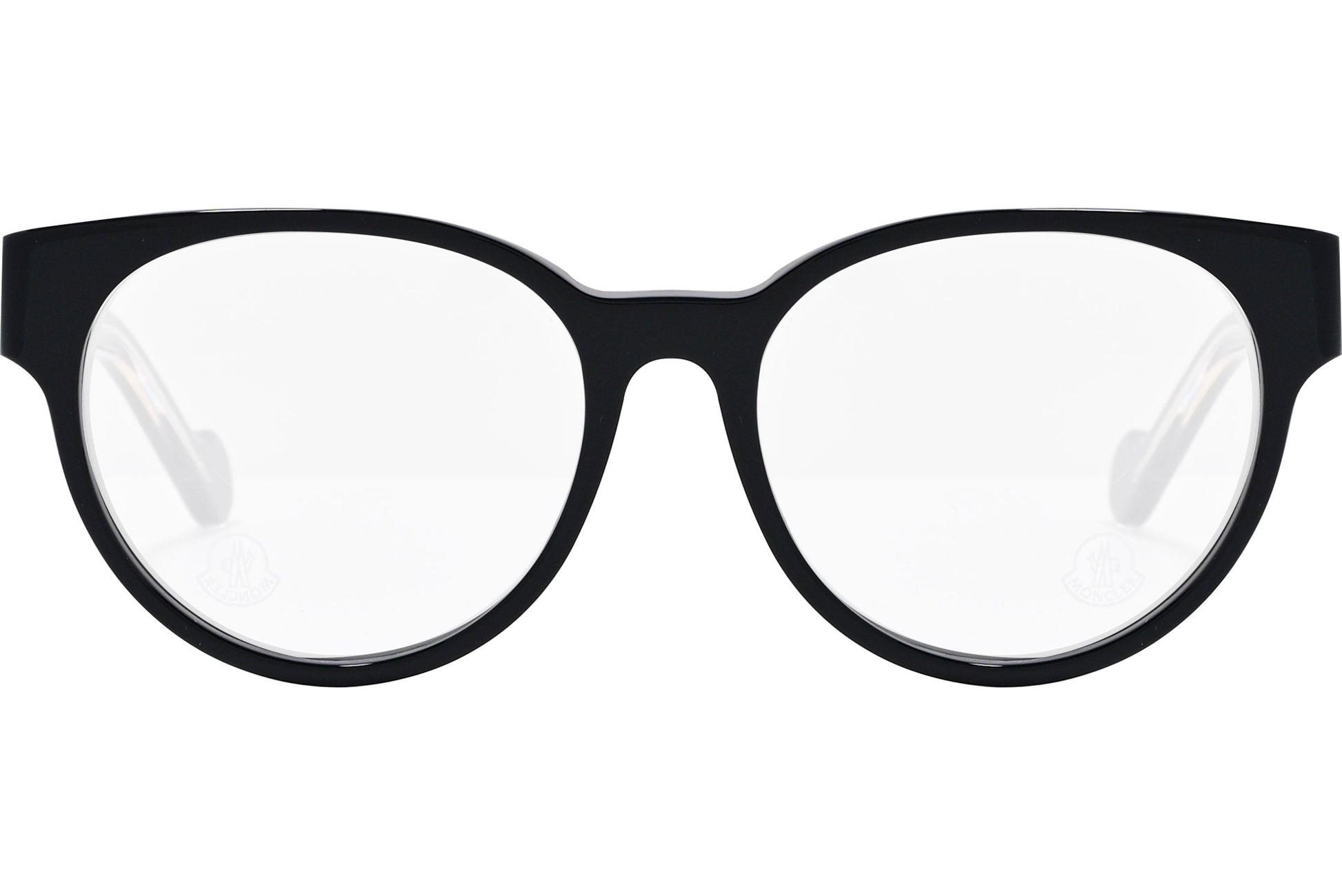 moncler round black eyeglasses frame viewed from the front.