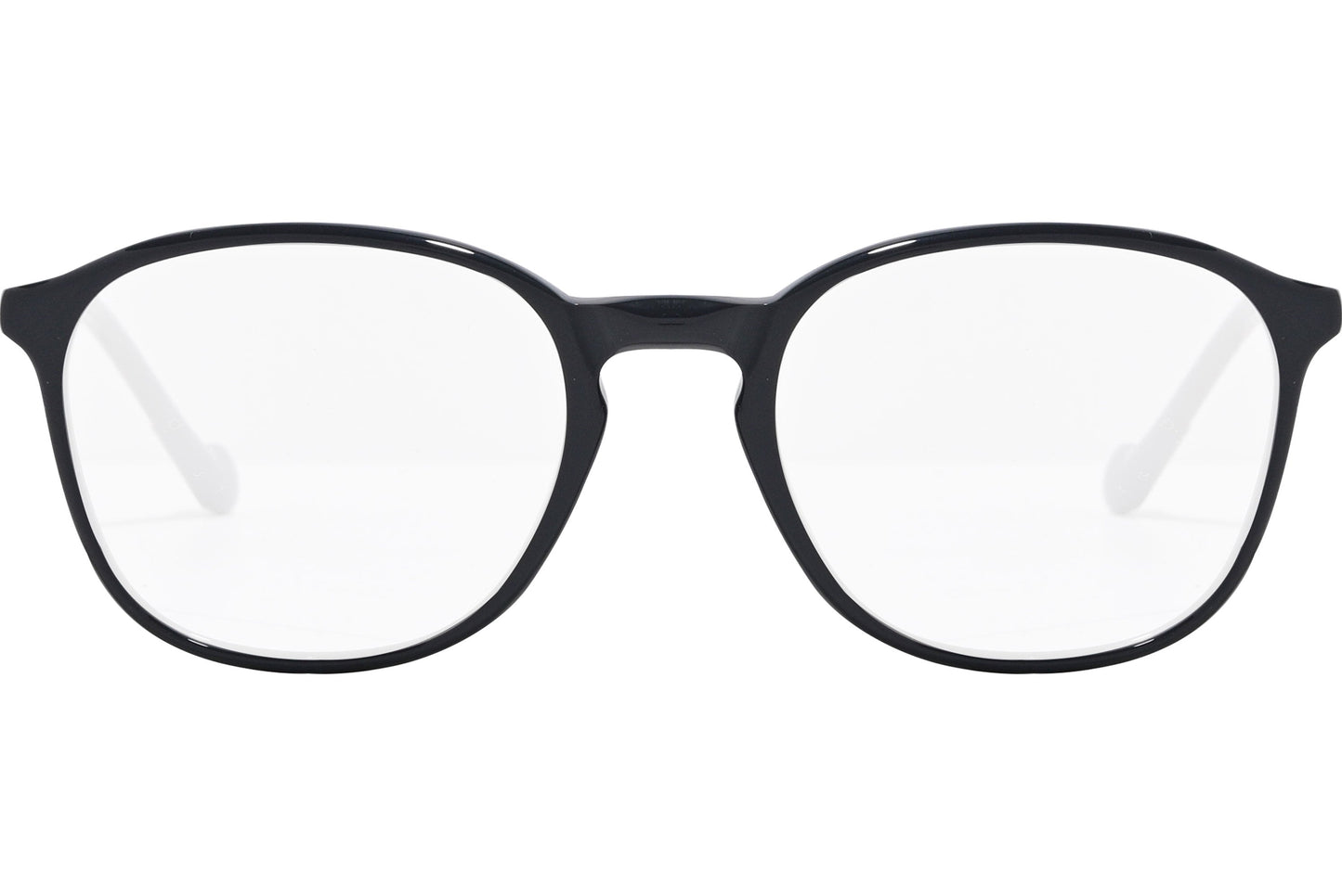 moncler round black eyeglasses frame viewed from the front.