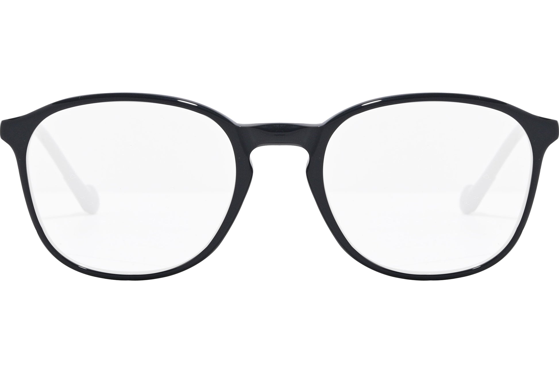 moncler round black eyeglasses frame viewed from the front.