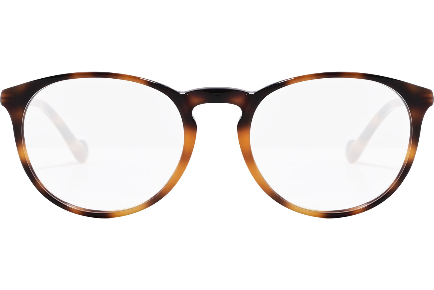 moncler round black eyeglasses frame viewed from the front.