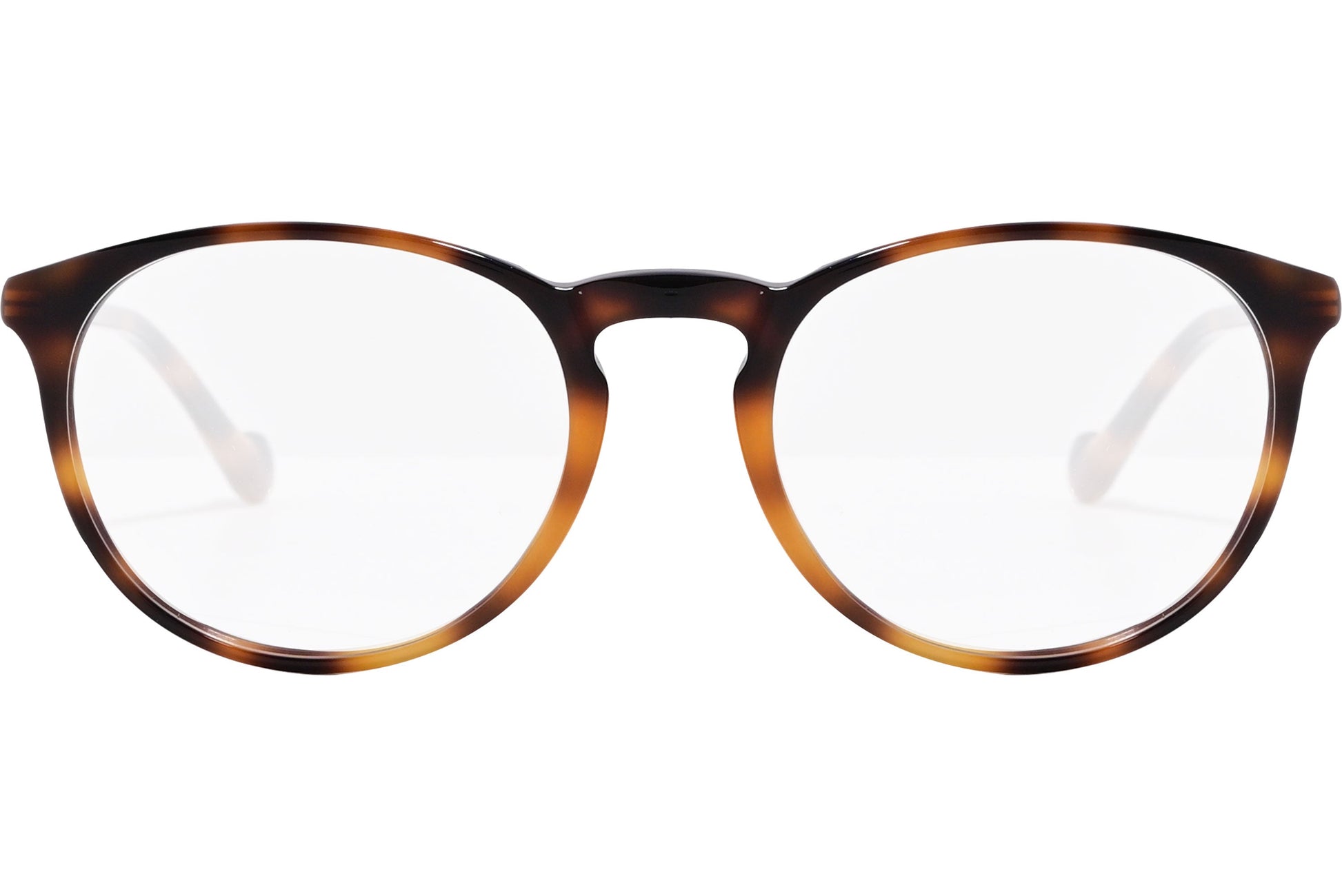 moncler round black eyeglasses frame viewed from the front.