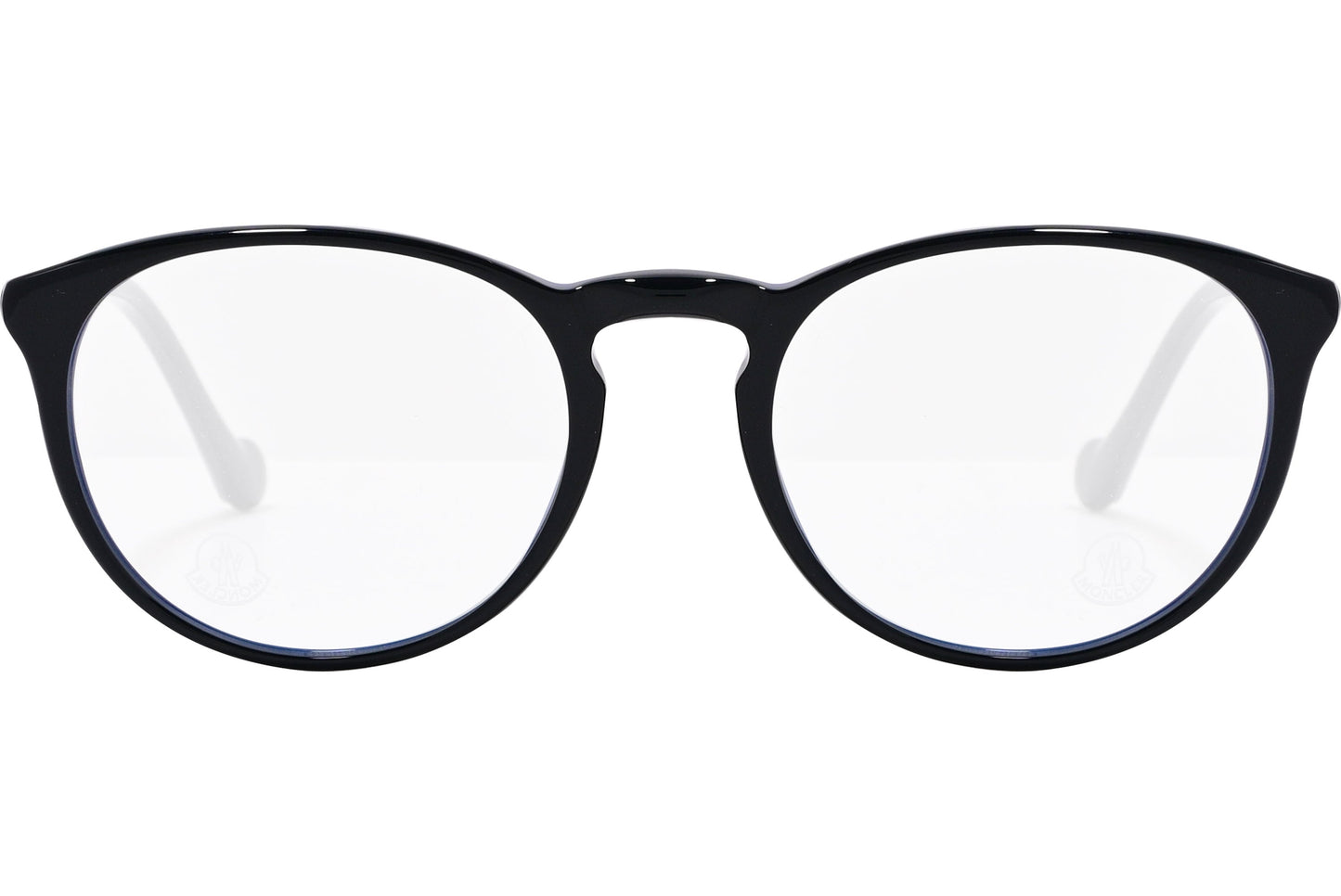 moncler round black eyeglasses frame viewed from the front.