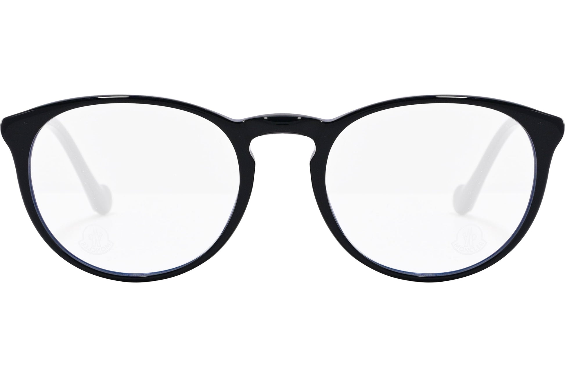 moncler round black eyeglasses frame viewed from the front.