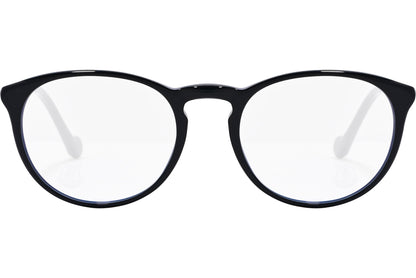 moncler round black eyeglasses frame viewed from the front.