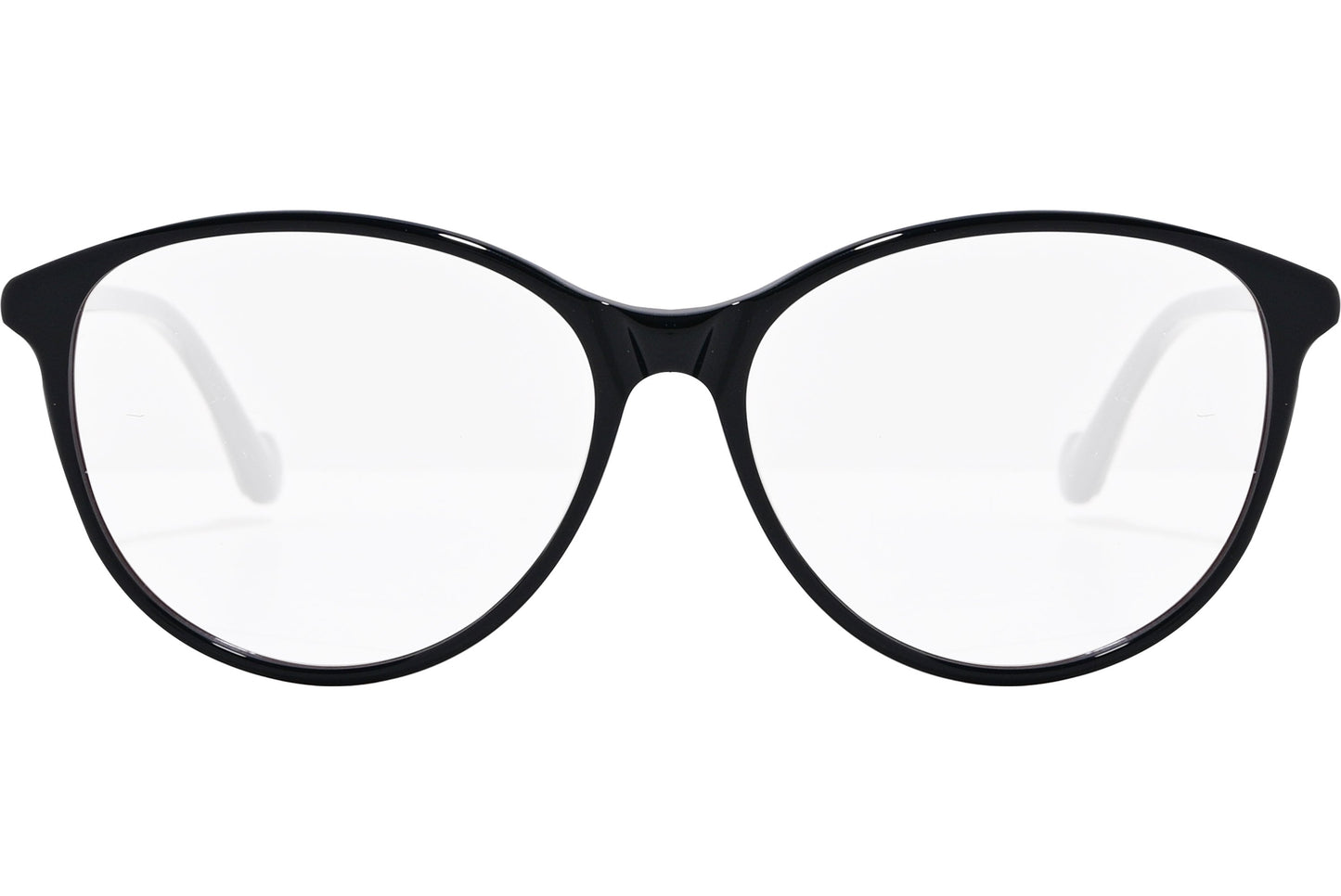 moncler round black eyeglasses frame viewed from the front.