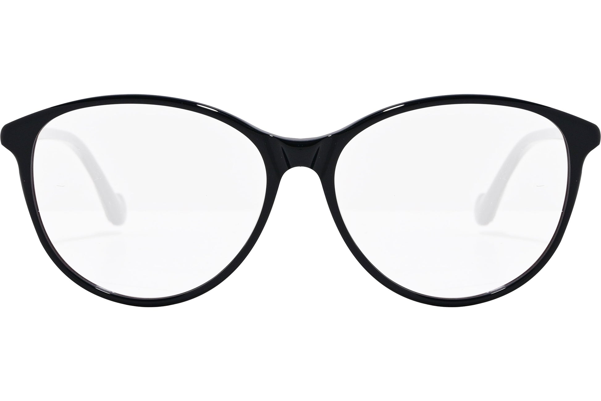 moncler round black eyeglasses frame viewed from the front.