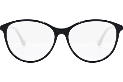 moncler round black eyeglasses frame viewed from the front.