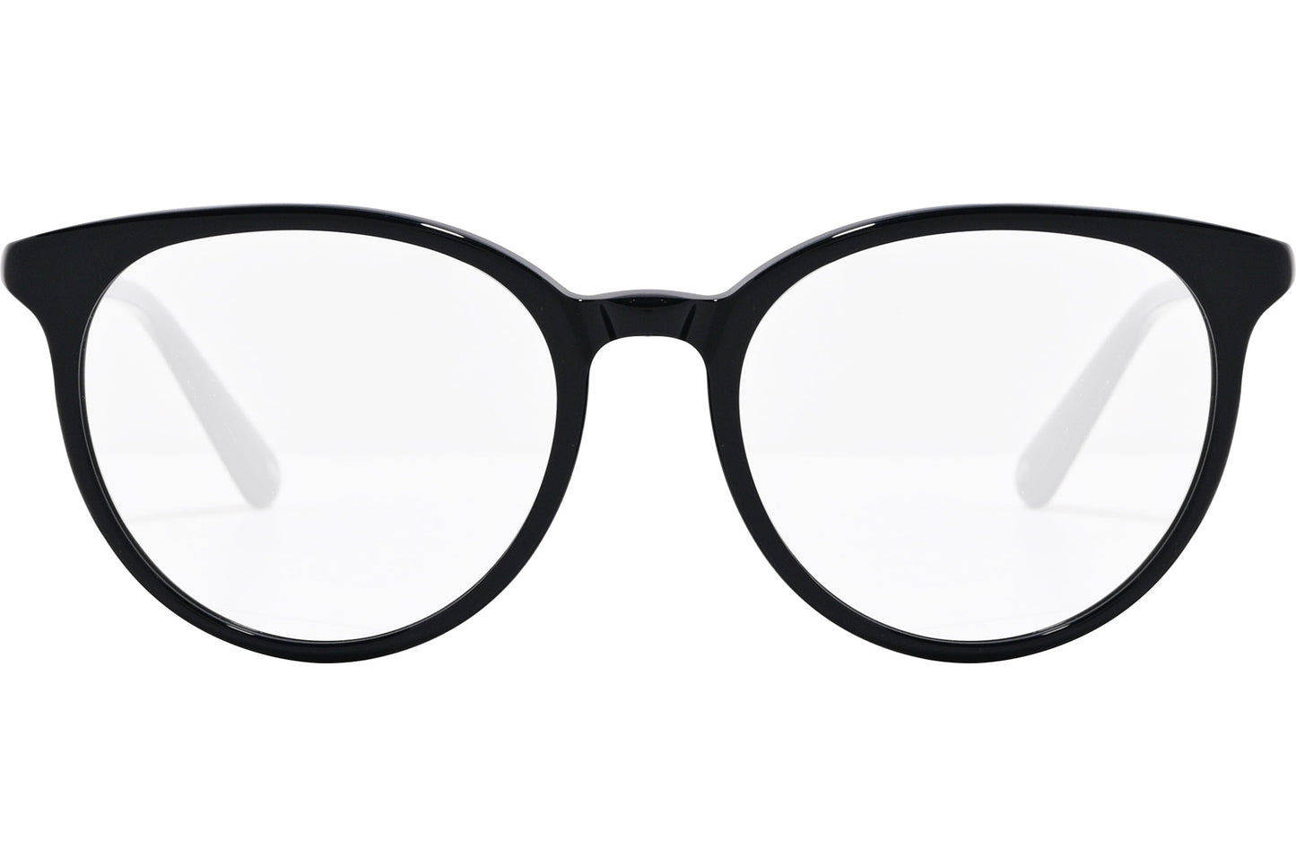 moncler round black eyeglasses frame viewed from the front.