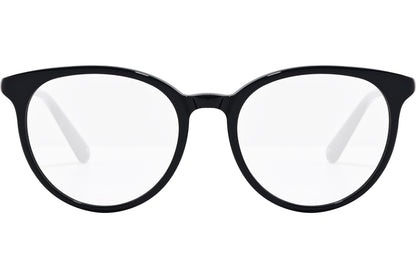 moncler round black eyeglasses frame viewed from the front.