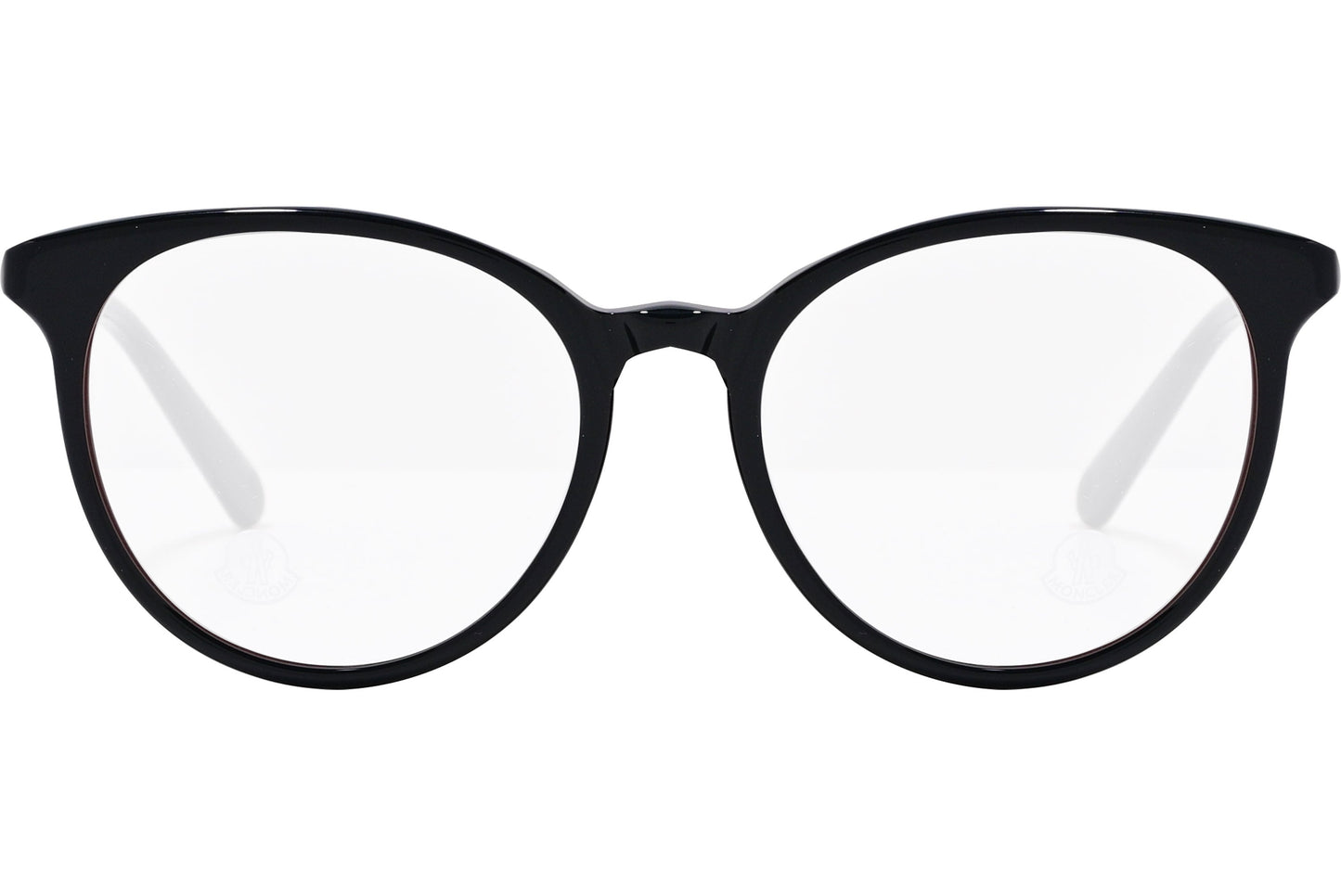 moncler round black eyeglasses frame viewed from the front.