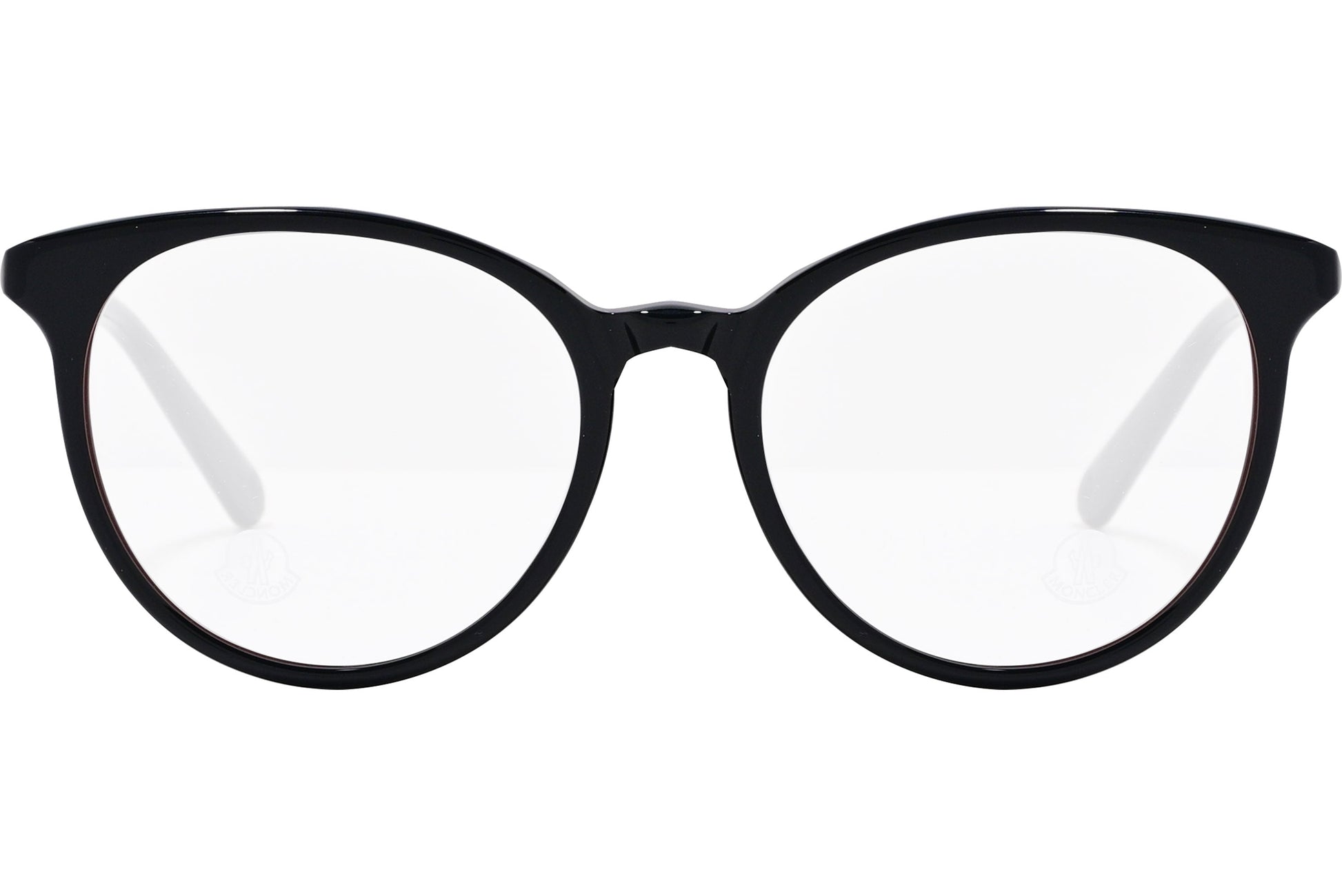 moncler round black eyeglasses frame viewed from the front.