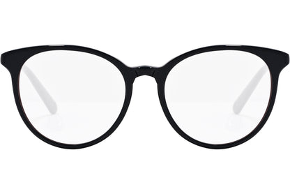 moncler round black eyeglasses frame viewed from the front.