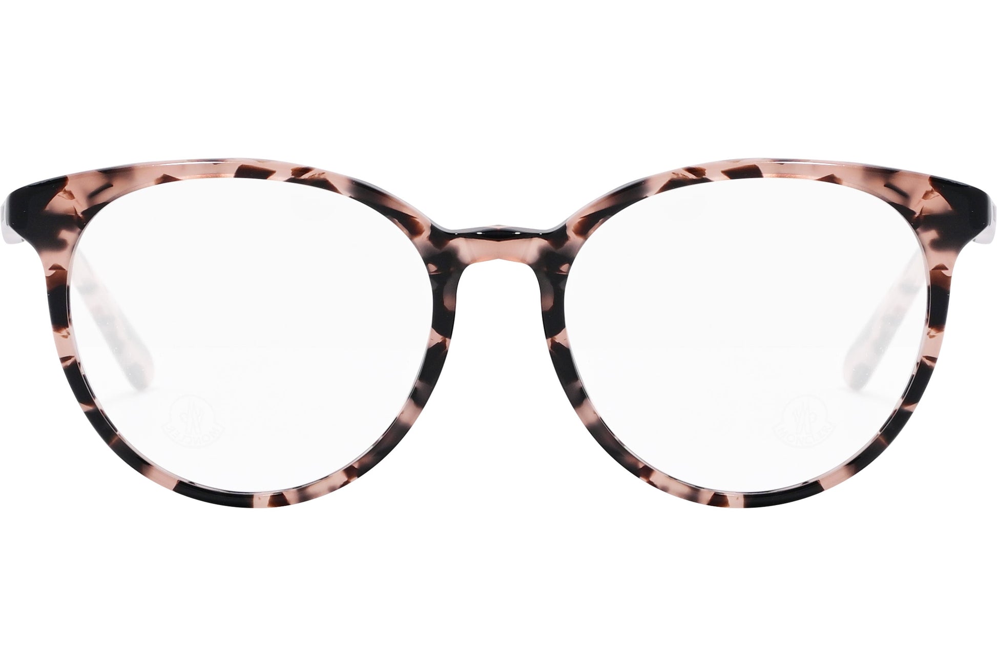 moncler round black eyeglasses frame viewed from the front.