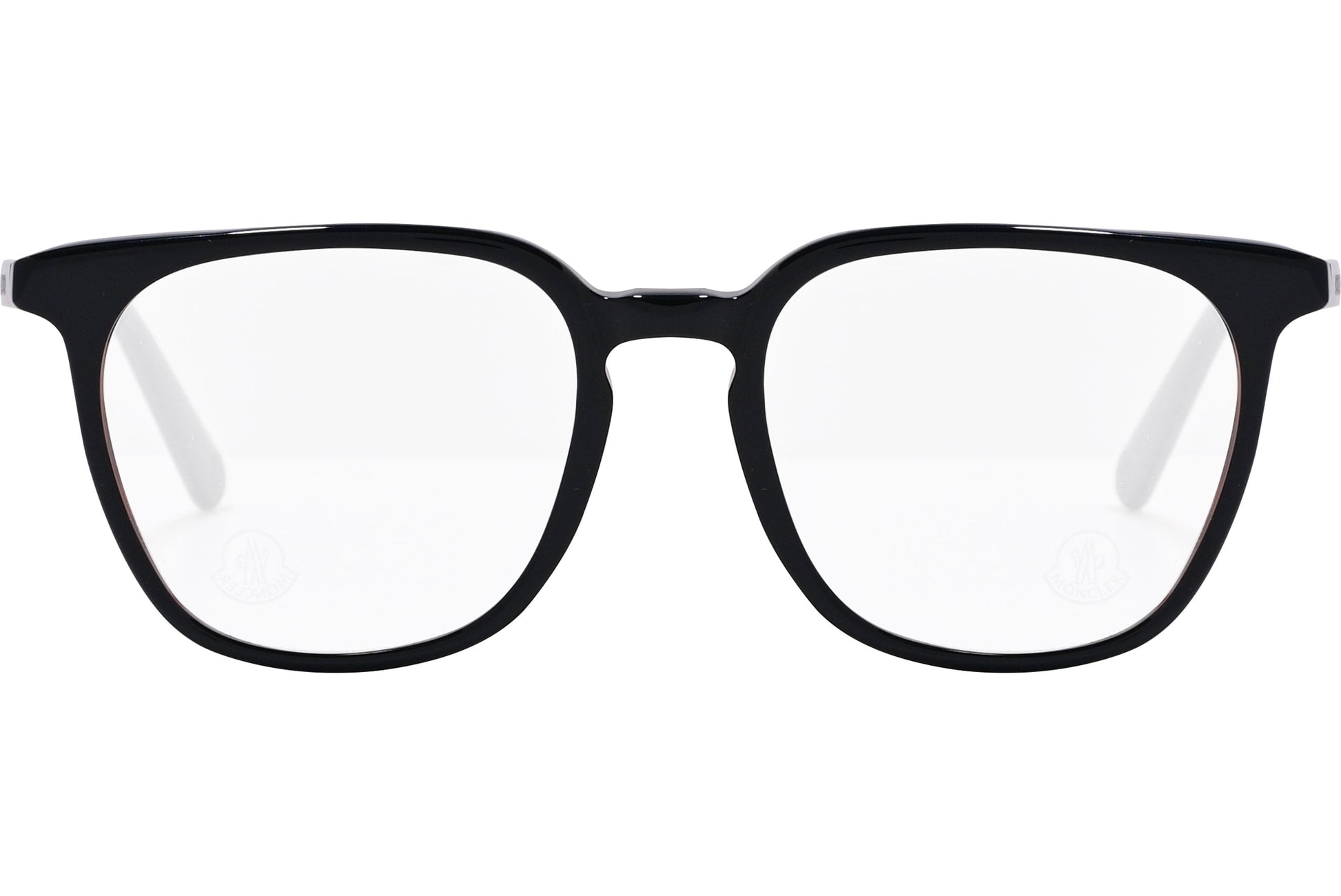 moncler round black eyeglasses frame viewed from the front.