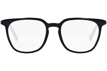 moncler round black eyeglasses frame viewed from the front.