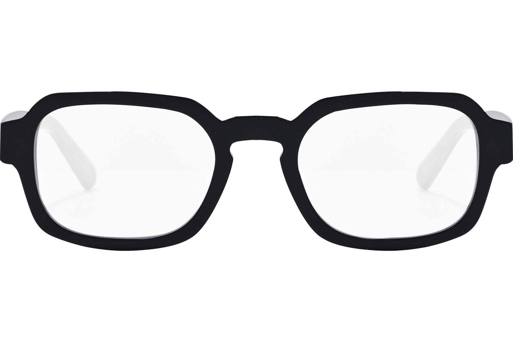 moncler round black eyeglasses frame viewed from the front.