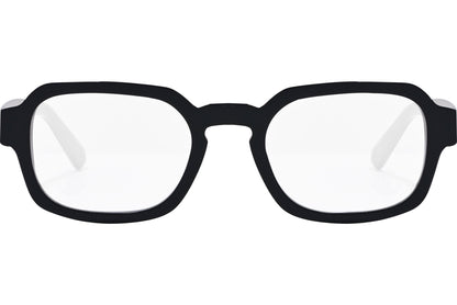 moncler round black eyeglasses frame viewed from the front.