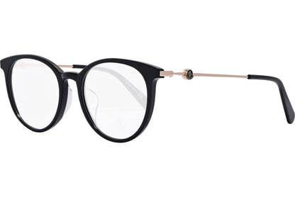 moncler oval black eyeglasses frame viewed from a 45-degree angle.