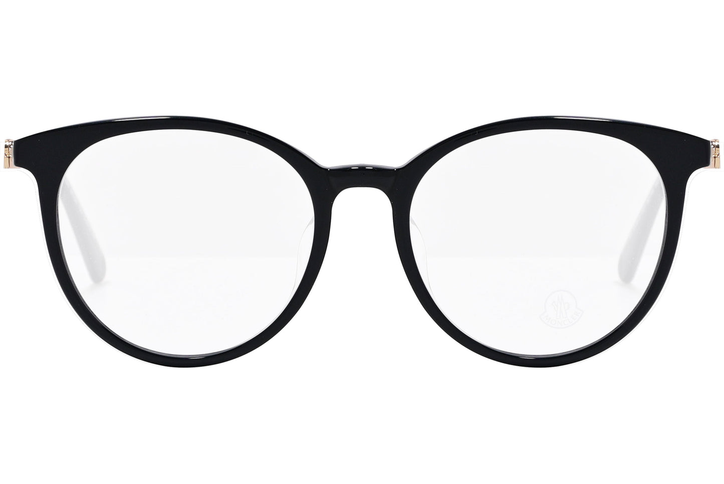 moncler round black eyeglasses frame viewed from the front.