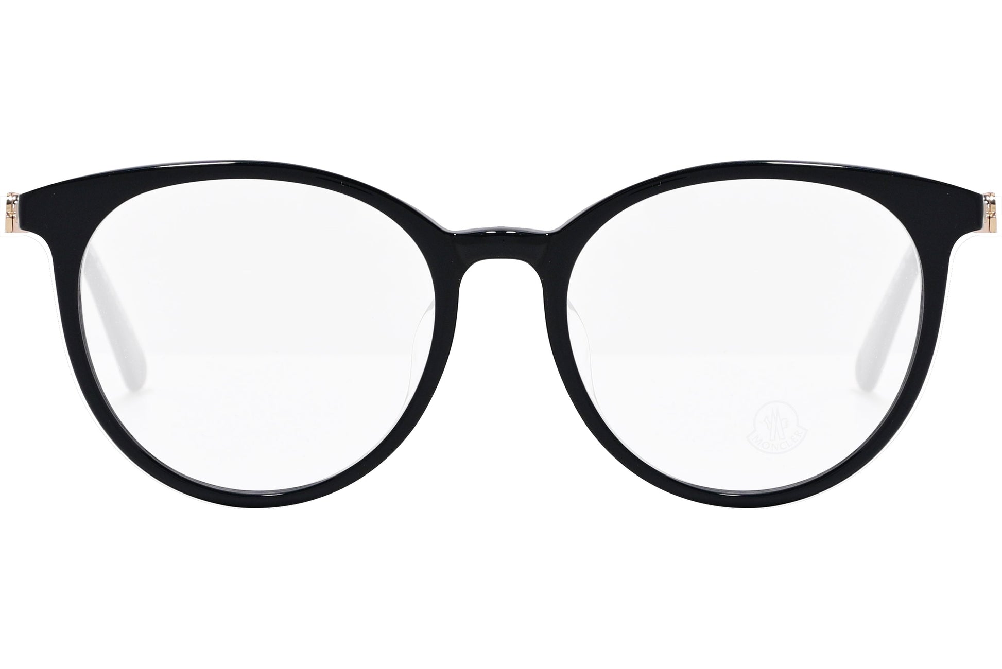 moncler round black eyeglasses frame viewed from the front.