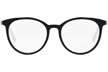 moncler round black eyeglasses frame viewed from the front.