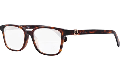 moncler rectangle tortoise eyeglasses frame viewed from a 45-degree angle.