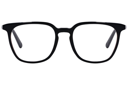 moncler square black eyeglasses frame viewed from front angle.