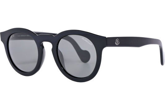 Moncler Black Color Round Sunglasses Viewed From A 45-Degree Angle.