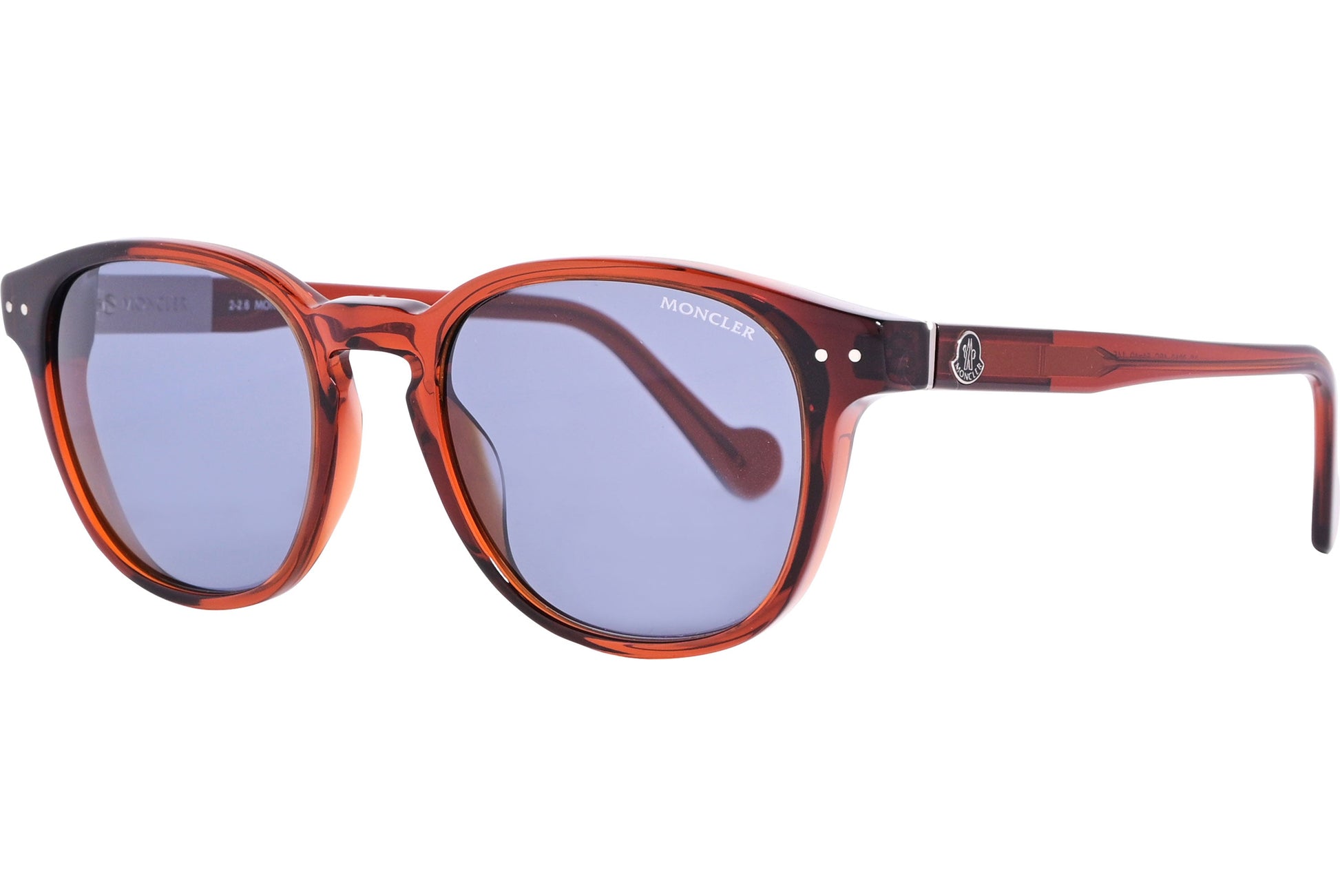 Moncler Red Color Rectangle Sunglasses Viewed From A 45-Degree Angle.