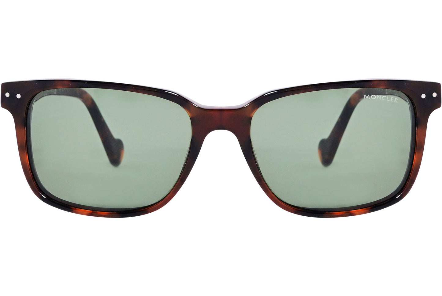 Moncler Tortoise Color Rectangle Sunglasses Viewed From Front Angle.