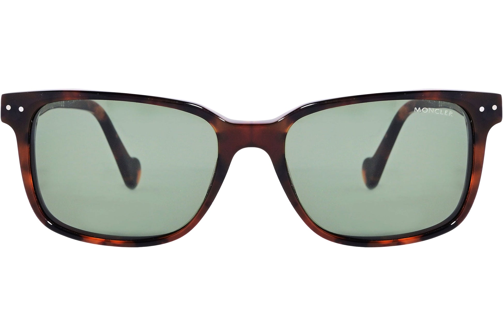 Moncler Tortoise Color Rectangle Sunglasses Viewed From Front Angle.