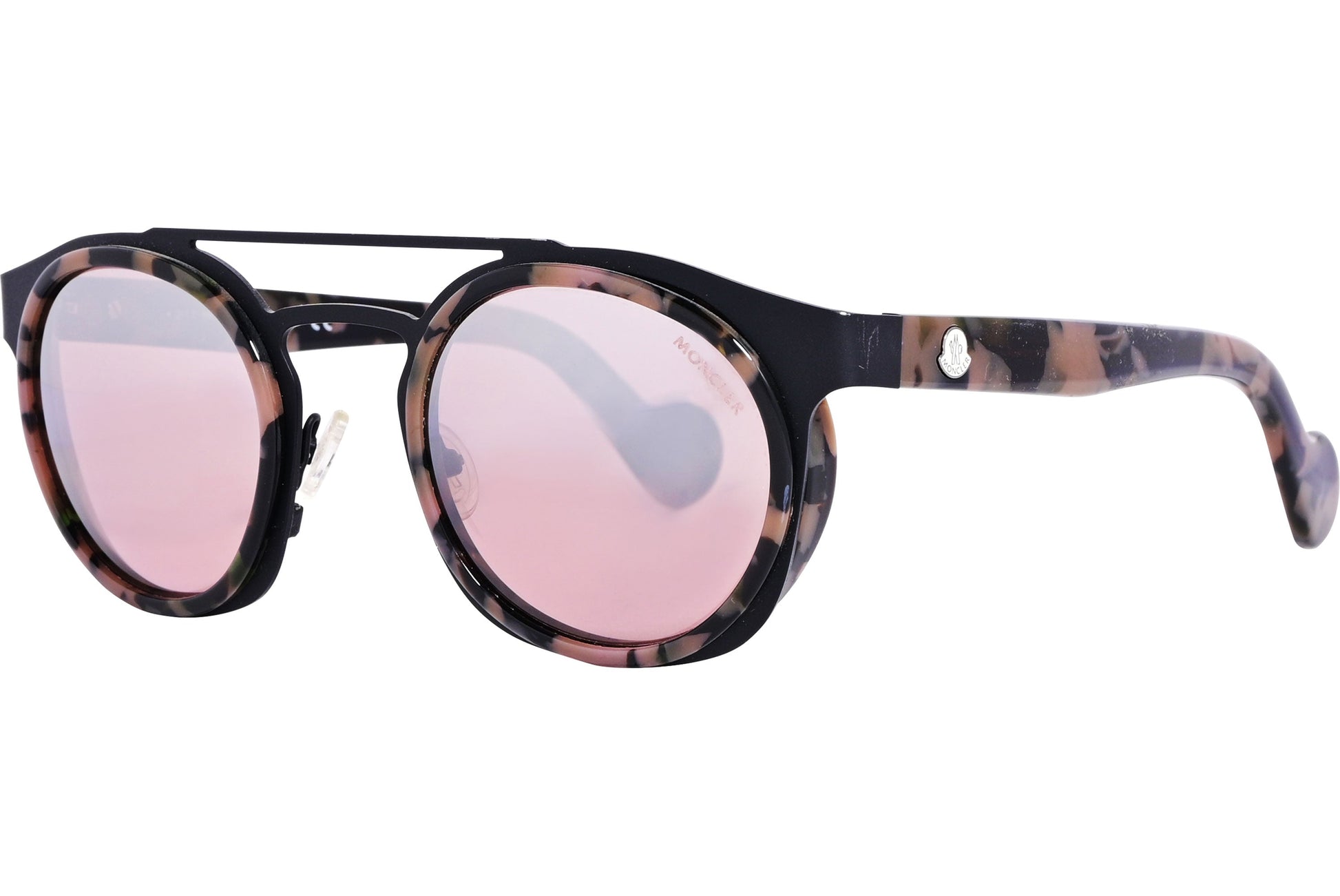 Moncler Tortoise Color Aviator Sunglasses Viewed From A 45-Degree Angle.