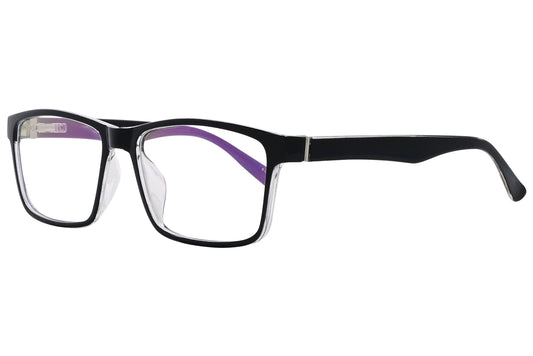 monggaz square black eyeglasses frame viewed from a 45-degree angle.