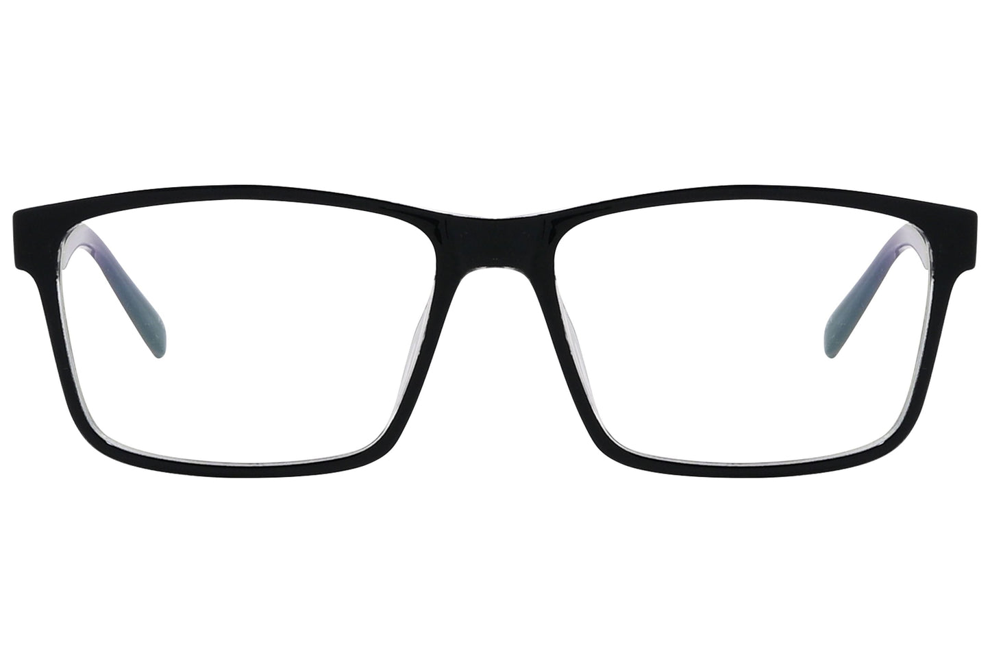 monggaz square black eyeglasses frame viewed from front angle.