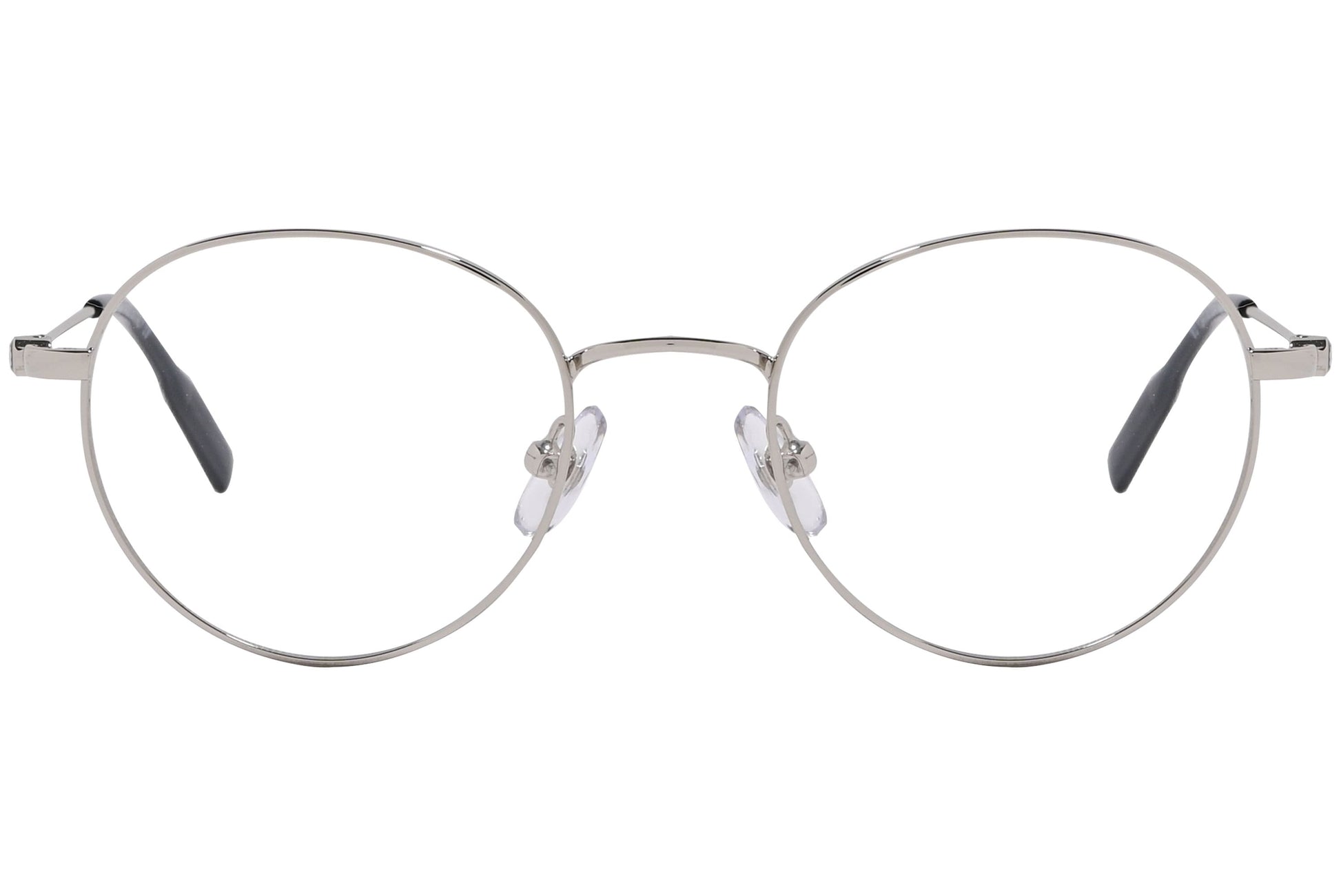 montblanc round silver eyeglasses frame viewed from front angle.