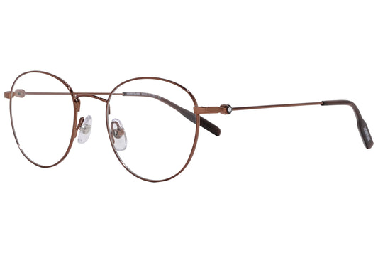 montblanc round bronze eyeglasses frame viewed from a 45-degree angle.