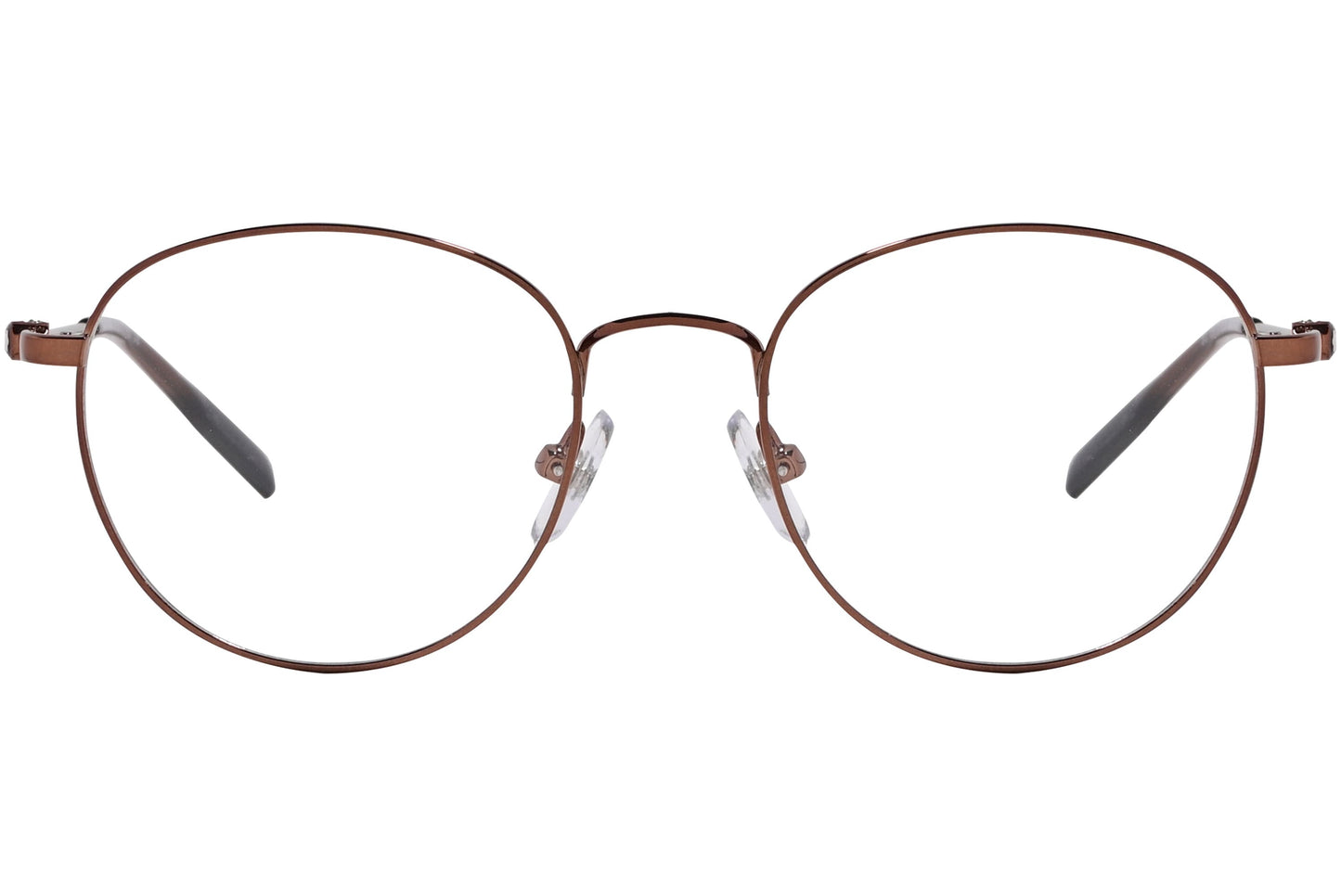 montblanc round bronze eyeglasses frame viewed from front angle.