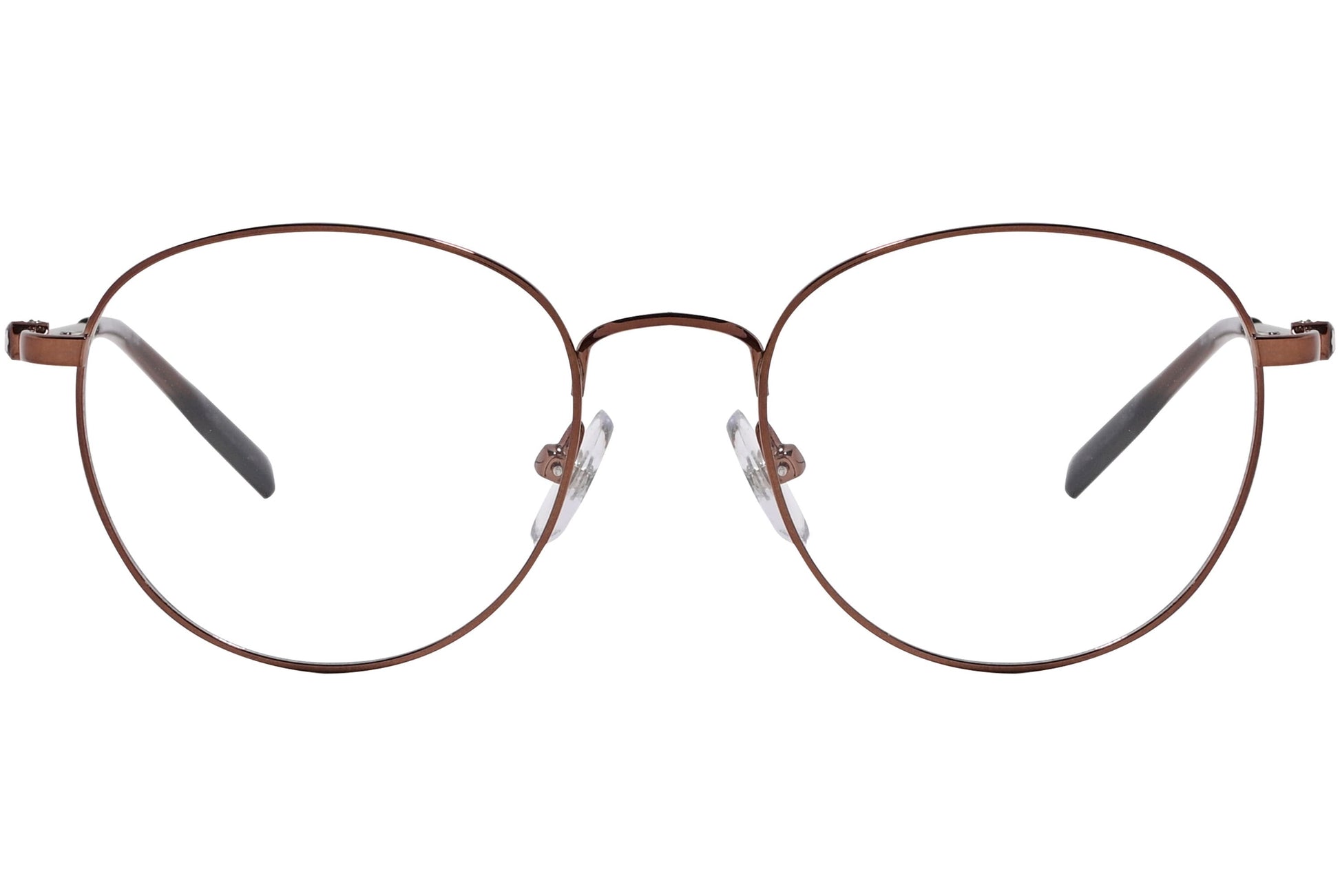 montblanc round bronze eyeglasses frame viewed from front angle.