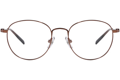 montblanc round bronze eyeglasses frame viewed from front angle.