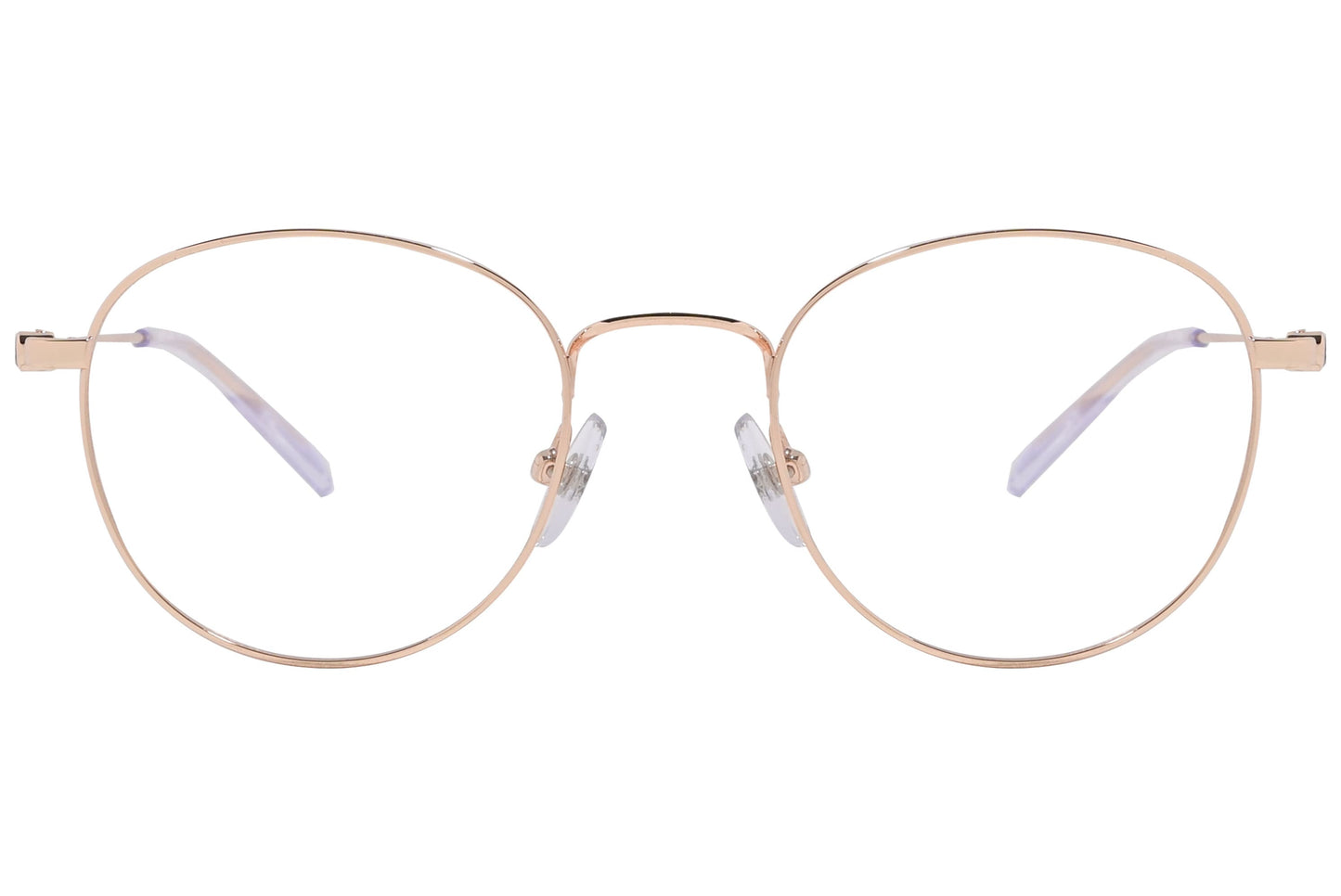 montblanc round rose gold eyeglasses frame viewed from front angle.