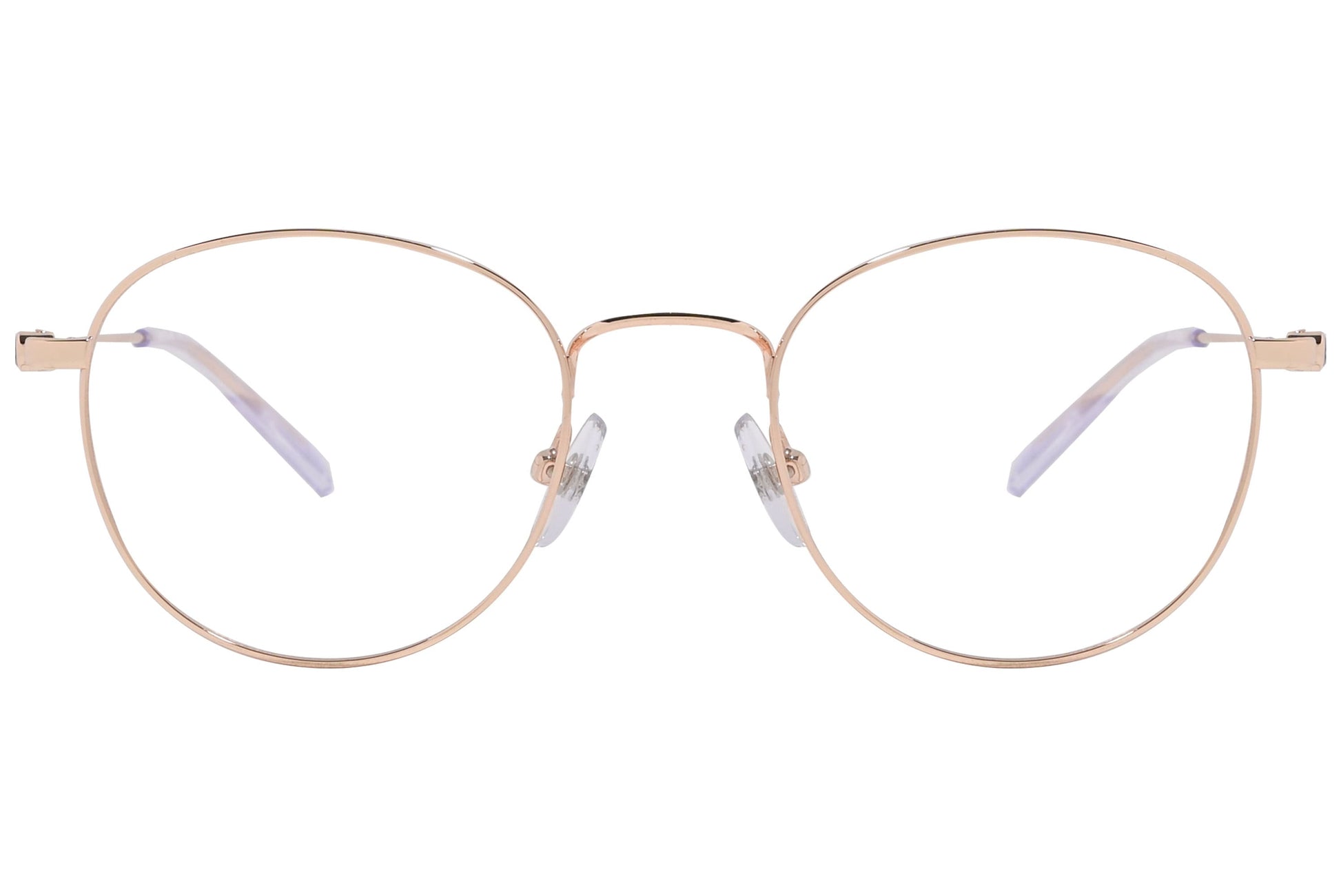 montblanc round rose gold eyeglasses frame viewed from front angle.