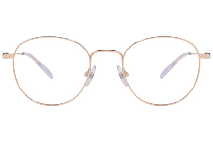 montblanc round rose gold eyeglasses frame viewed from front angle.