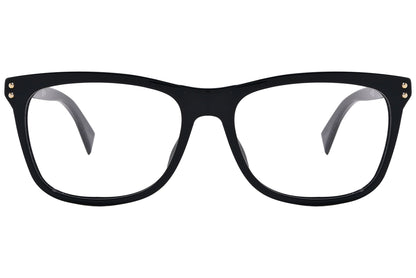 moschino wayfarer black eyeglasses frame viewed from front angle.