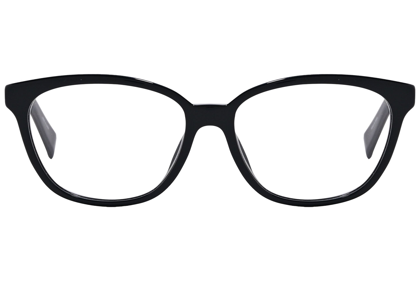 moschino rectangle black eyeglasses frame viewed from front angle.