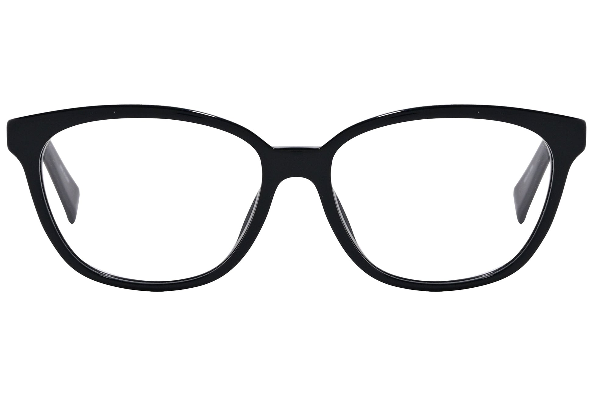 moschino rectangle black eyeglasses frame viewed from front angle.