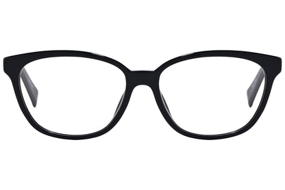 moschino rectangle black eyeglasses frame viewed from front angle.